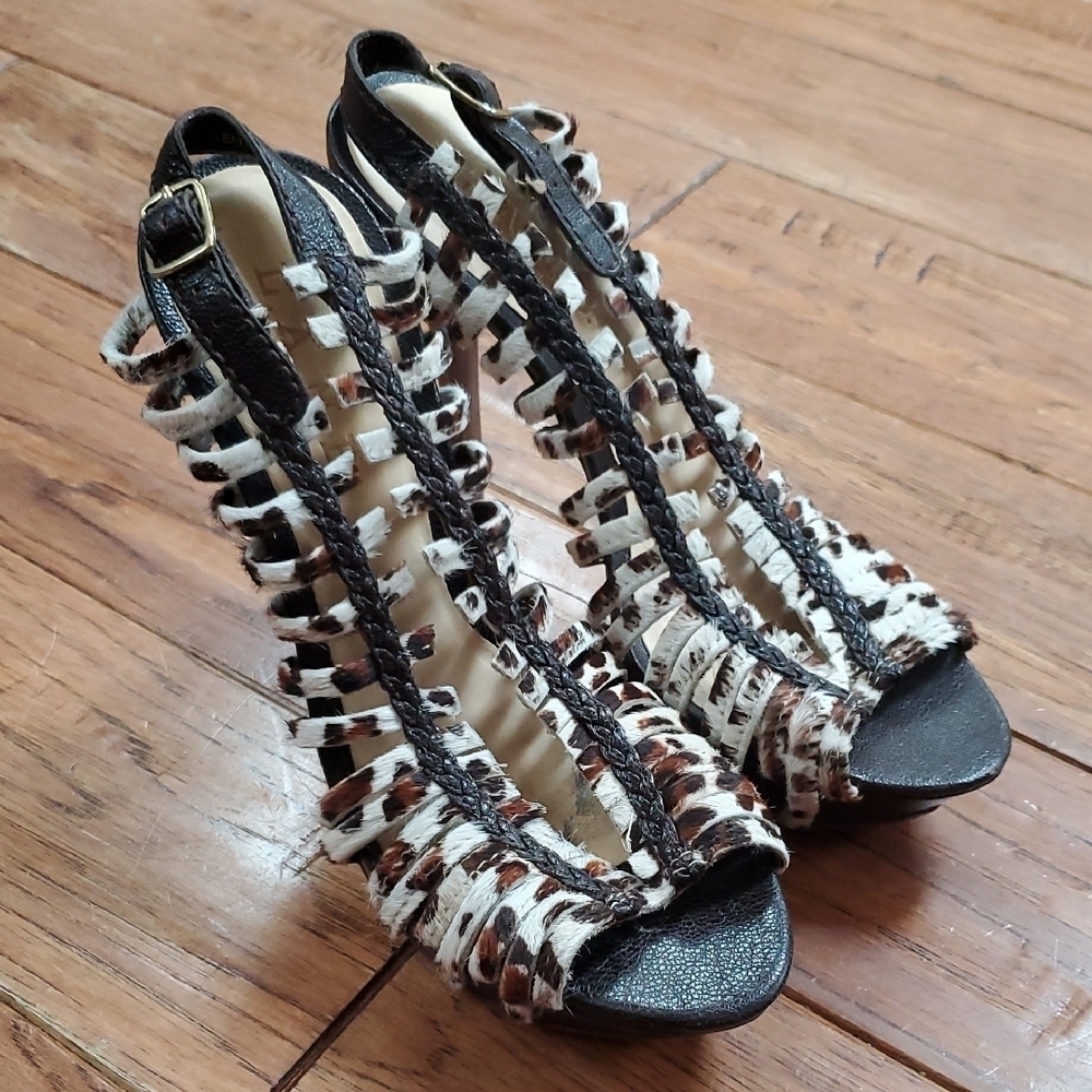 L.A.M.B. Calfhair Slingback Strappy Heels